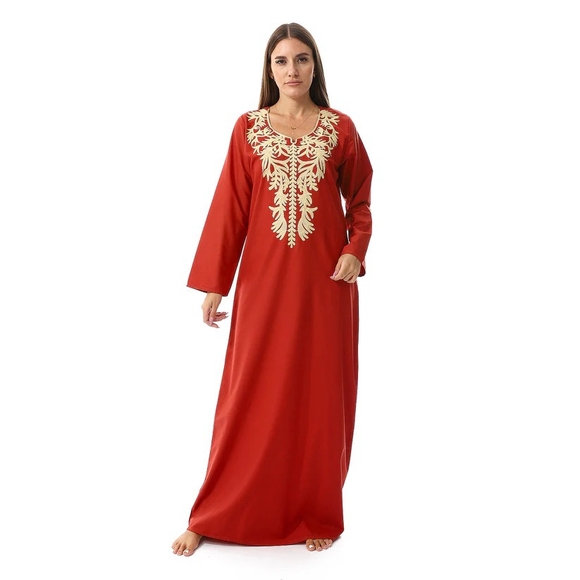 Dresses & Skirts - Red Kaftan with Gold Embroidery